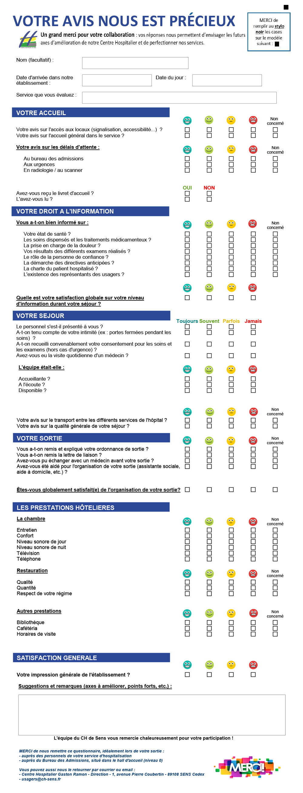 Questionnaire sortie